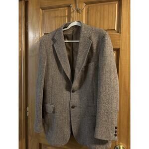 Harris Tweed Jacket Mens Brown Sport Coat Herringbone Wool Scottish Wood Hunt
